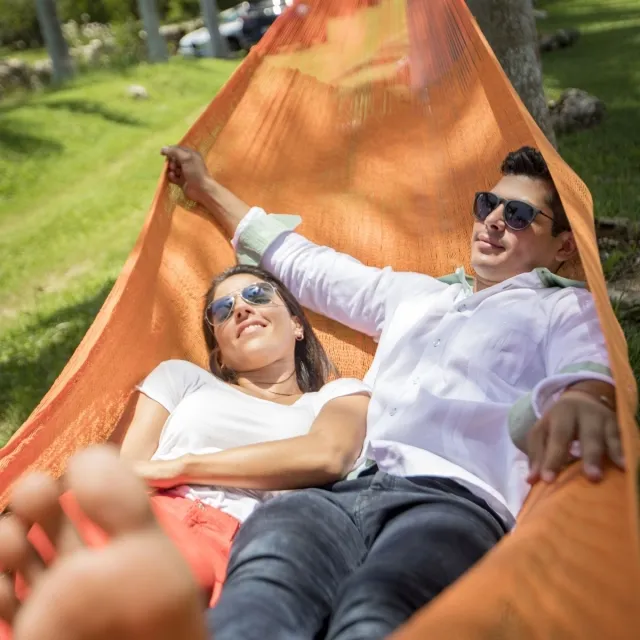 Mexican mesh hammock Matrimonial PLUS orange by MacaMex MA-00337 color orange