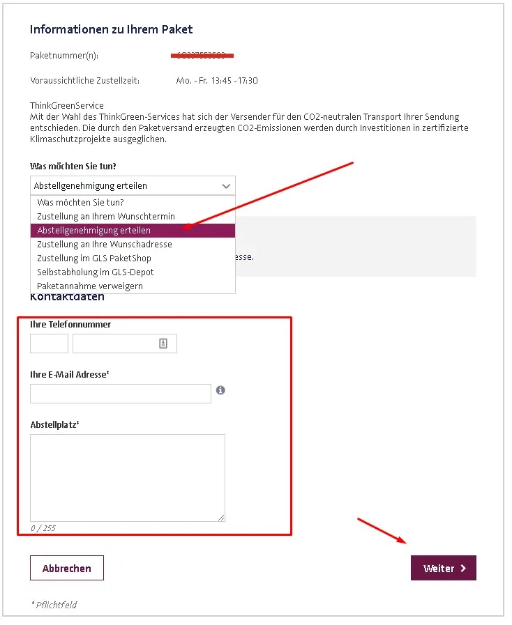 Abstellgenehmigung online erteilen
