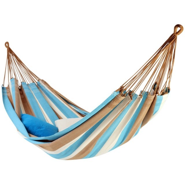 Brasil Comfort Premium Pantanal double hammock cotton blue white brown by MacaMex MA-01085 color blau