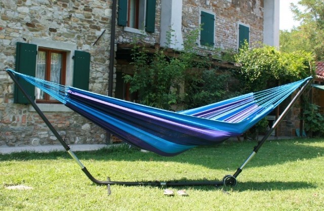 Cuba Gigante hammock stand with Brasil Comfort Premium Caribe by MacaMex MA-90134 color blau