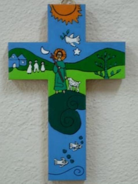 Wooden cross Jesus as a shepherd by MacaMex MA-22010 color bunt