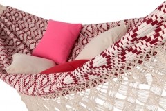 Brasil Deluxe Jacquard Barrique double hammock cotton white red with Macrame by MacaMex MA-01105 color rot